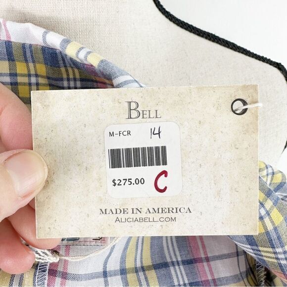 Bell by Alicia Bell Cotton Summer Plaid Shirtdress w/Ruffle Fold-over Cuffs 14 - Picture 6 of 13